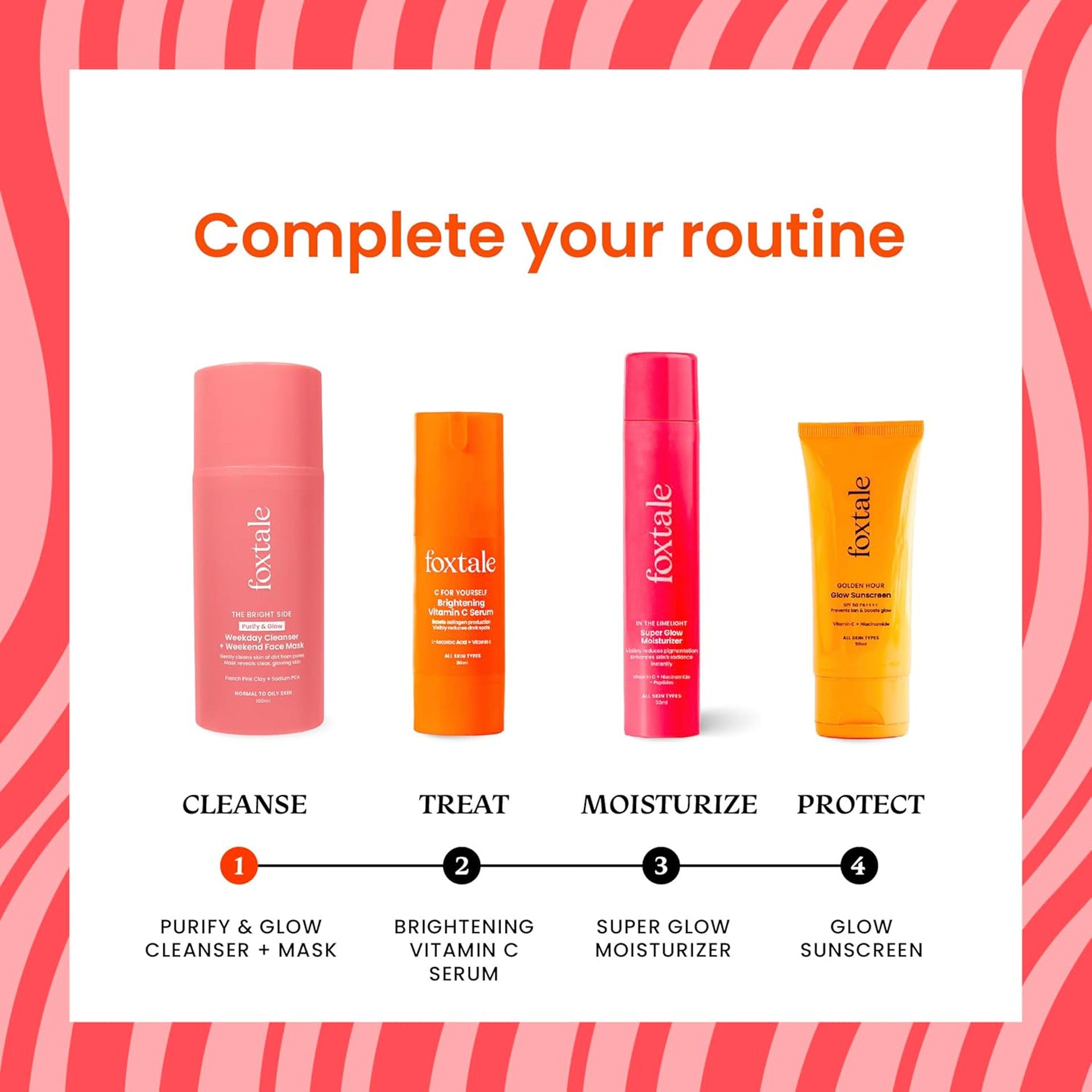 Foxtale Purify & Glow Cleanser + Clay Mask - Deep Cleanses Pores, Exfoliating Glow Facial, Instantly Gives Bright Skin, For Normal, Oily and Combination Skin, Men & Women - 100ml Foxtale