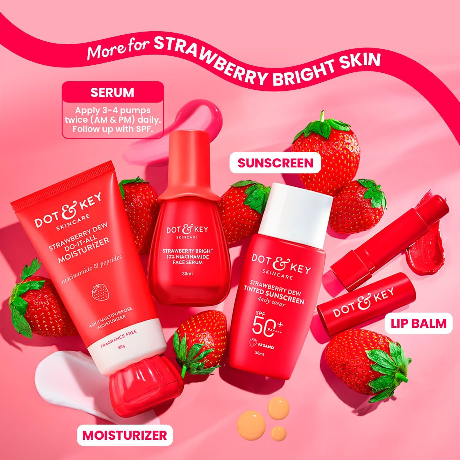 DOT & KEY 10% Niacinamide + Strawberry Face Serum with Vitamin B12 & Hyaluronic Acid Fades Dark Spots, Hyperpigmentation & Dullness Hydrates, Smooths & Minimizes Pores Bright Pink 30 ml (Pack of 1) DOT & KEY