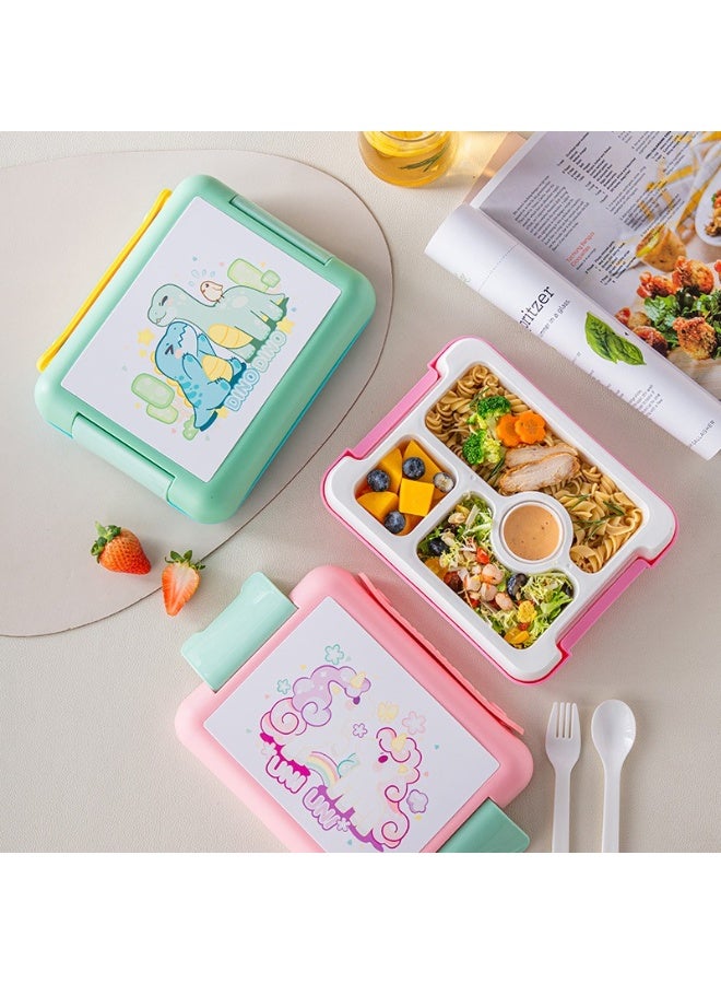 Mobcos Unicorn Pink Plastic Multi-Compartment Portable Kids Lunch Box with Secure Locking Lid for Fresh and Organized Meals Mobcos