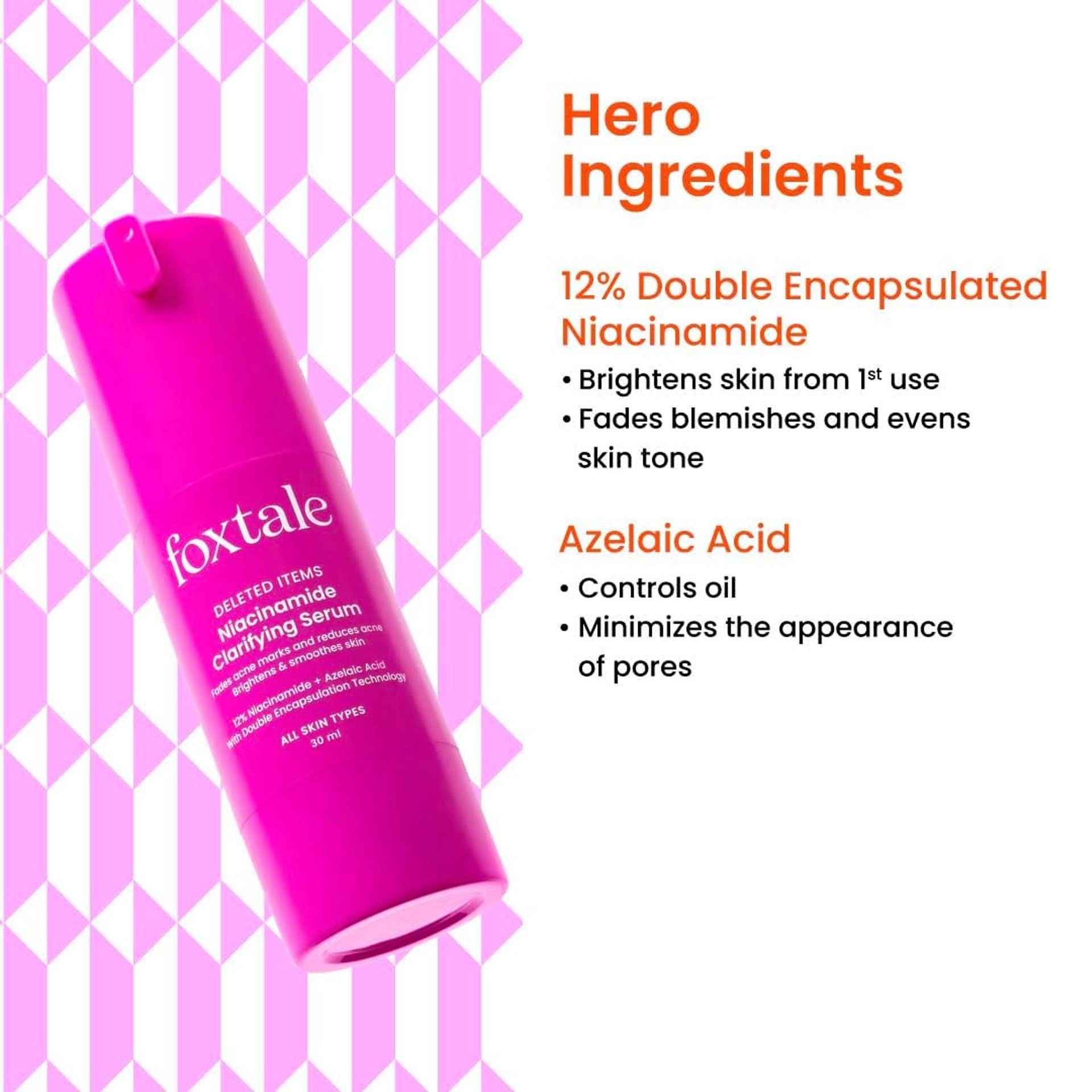 Foxtale 12% Niacinamide Face Serum with Azelaic Acid for Oil Control & Brightening | Reduces Acne Blemishes & Acne Marks | Brightens & Smoothens Skin | Face Serum for Women & Men | 30 ml Foxtale