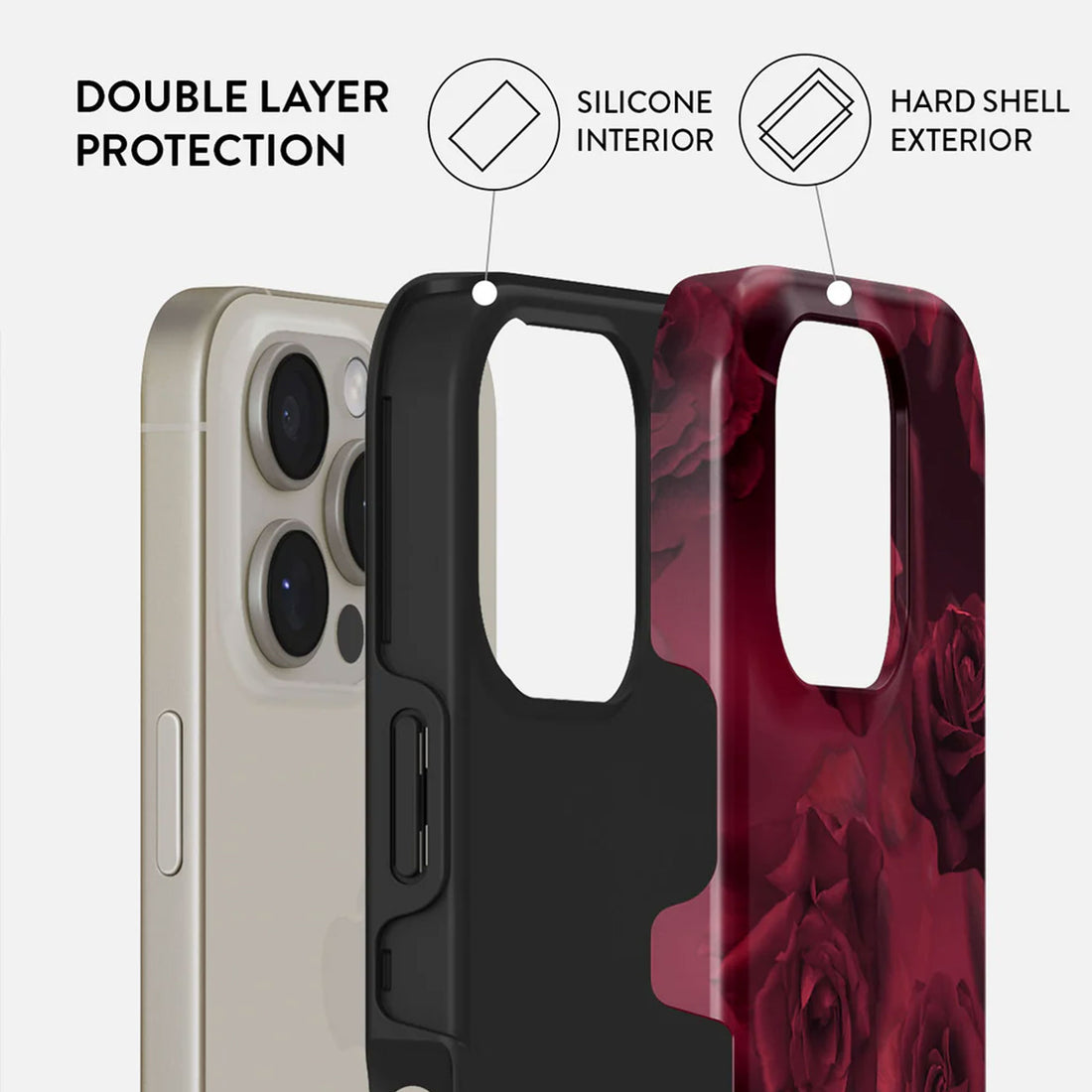 iPhone 16 Pro Femme Fatale Case – Deep Red Roses & Romantic Elegance