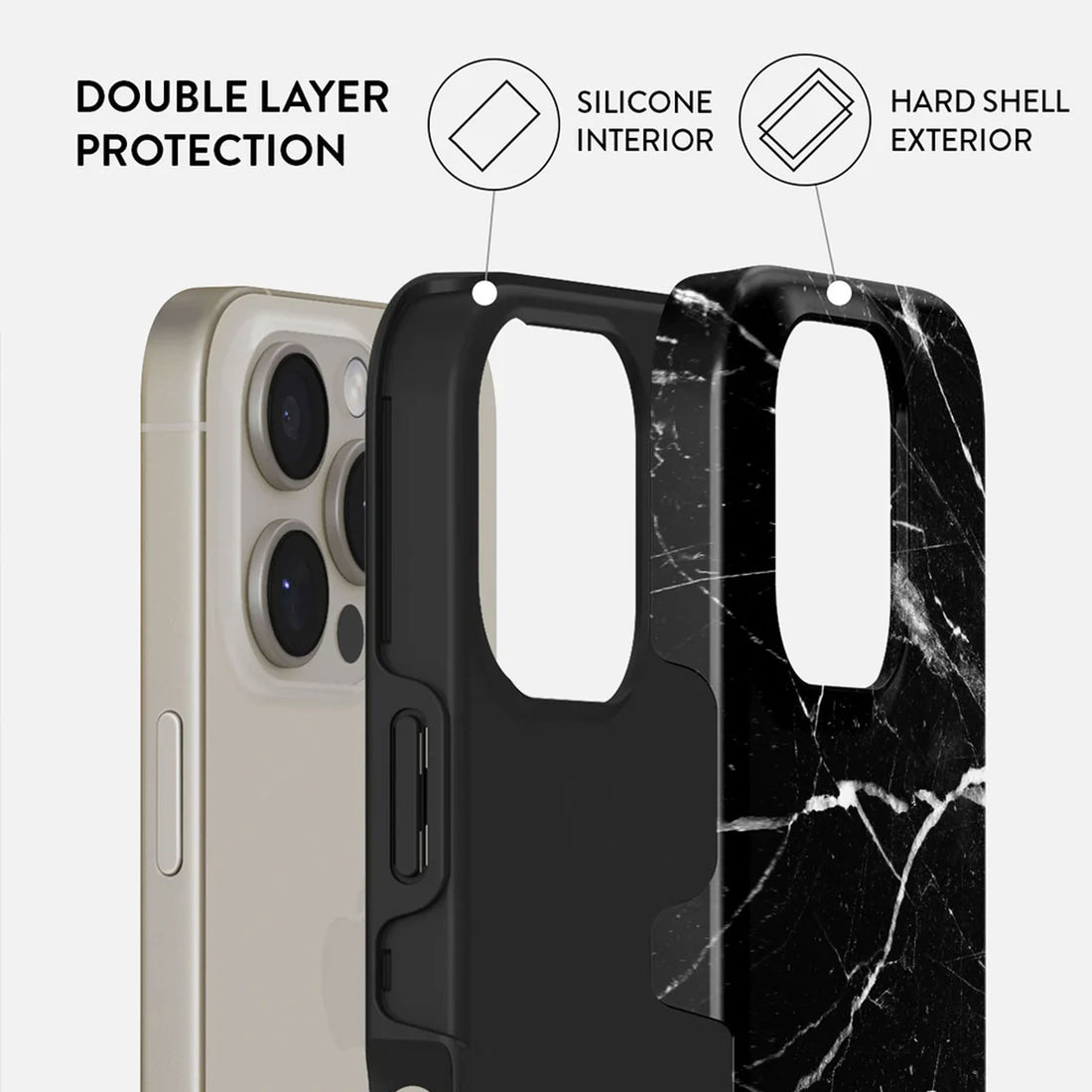 iPhone 16 Pro Noir Origin Case – Classic Black & White Marble Design