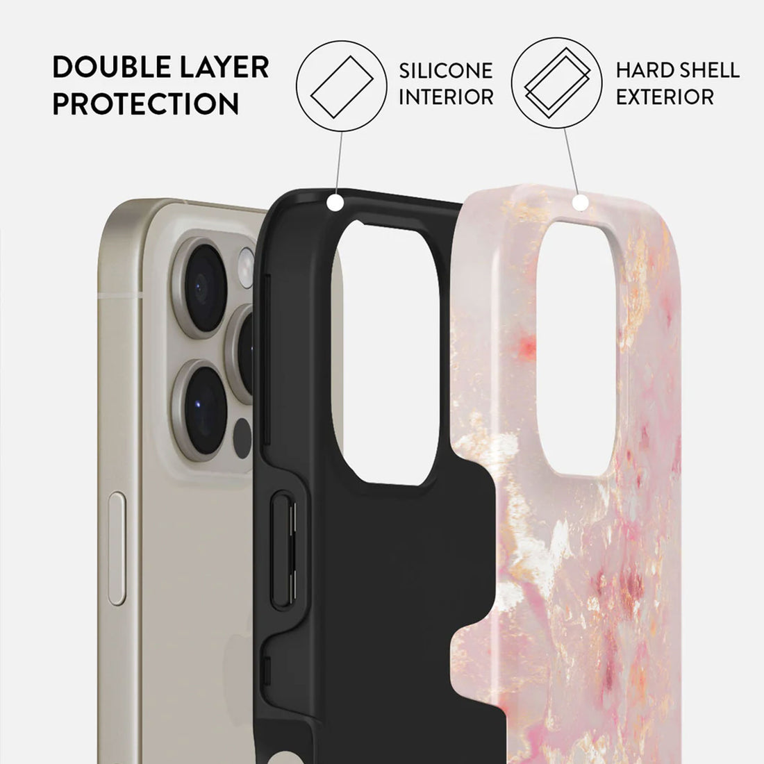 iPhone 16 Pro Case - Golden Coral Pink Marble Design | Elegant and Durable Protection