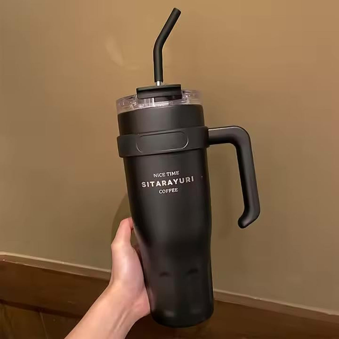 Mobcos 40oz Stainless Steel Tumbler with Handle – Leakproof, Insulated Travel Mug with Lid & Straw – Reusable Double-Wall Vacuum Cup for Hot & Cold Drinks (Black) MOBCOS