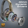 Promate Active Noise Cancelling Hi-Fi Stereo Wireless Headphones with RGB Lights (Gun Metal) Promate