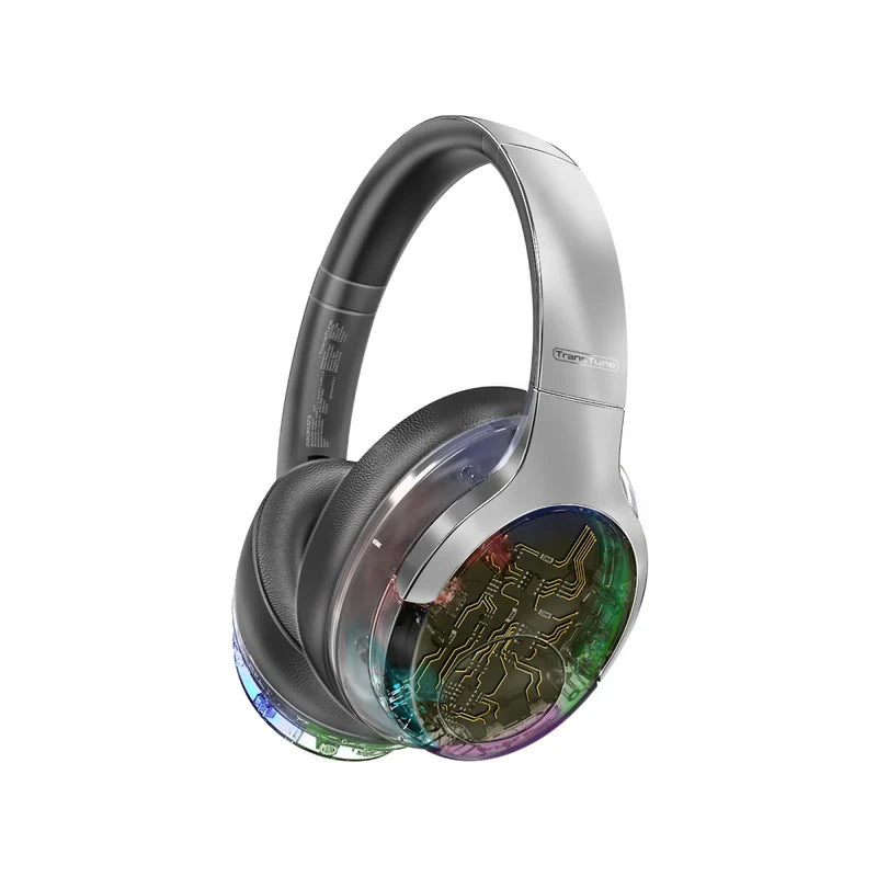 Promate Active Noise Cancelling Hi-Fi Stereo Wireless Headphones with RGB Lights (Silver) Promate