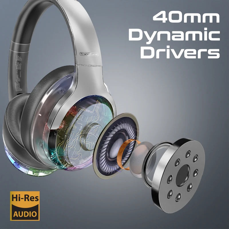 Promate Active Noise Cancelling Hi-Fi Stereo Wireless Headphones with RGB Lights (Silver) Promate