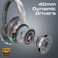 Promate Active Noise Cancelling Hi-Fi Stereo Wireless Headphones with RGB Lights (Silver) Promate