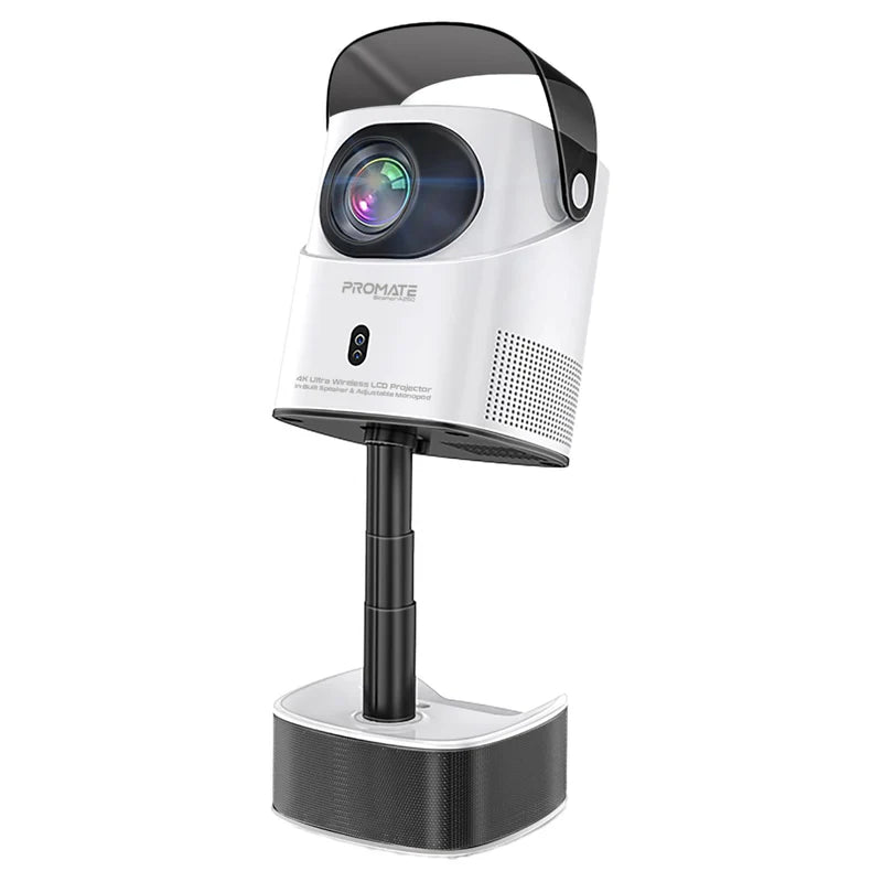 Promate 4K Ultra HD Wireless LCD Projector with Built-In Speaker & Monopod Stand Promate