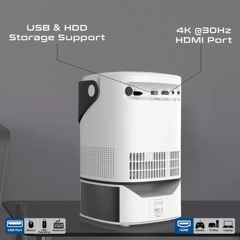 Promate 4K Ultra HD Wireless LCD Projector with Built-In Speaker & Monopod Stand Promate