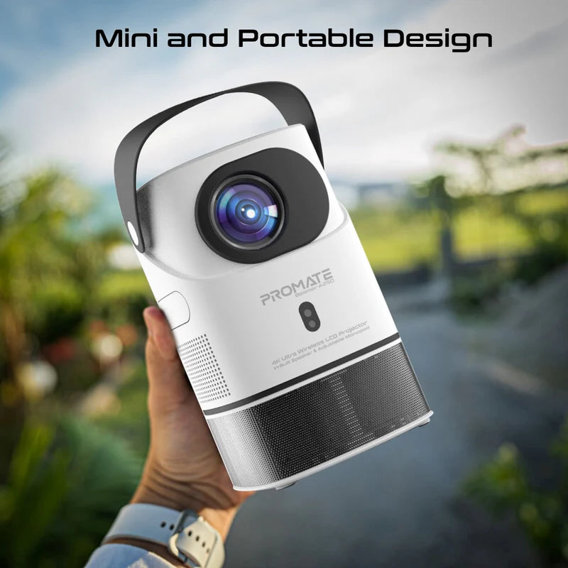 Promate 4K Ultra HD Wireless LCD Projector with Built-In Speaker & Monopod Stand Promate