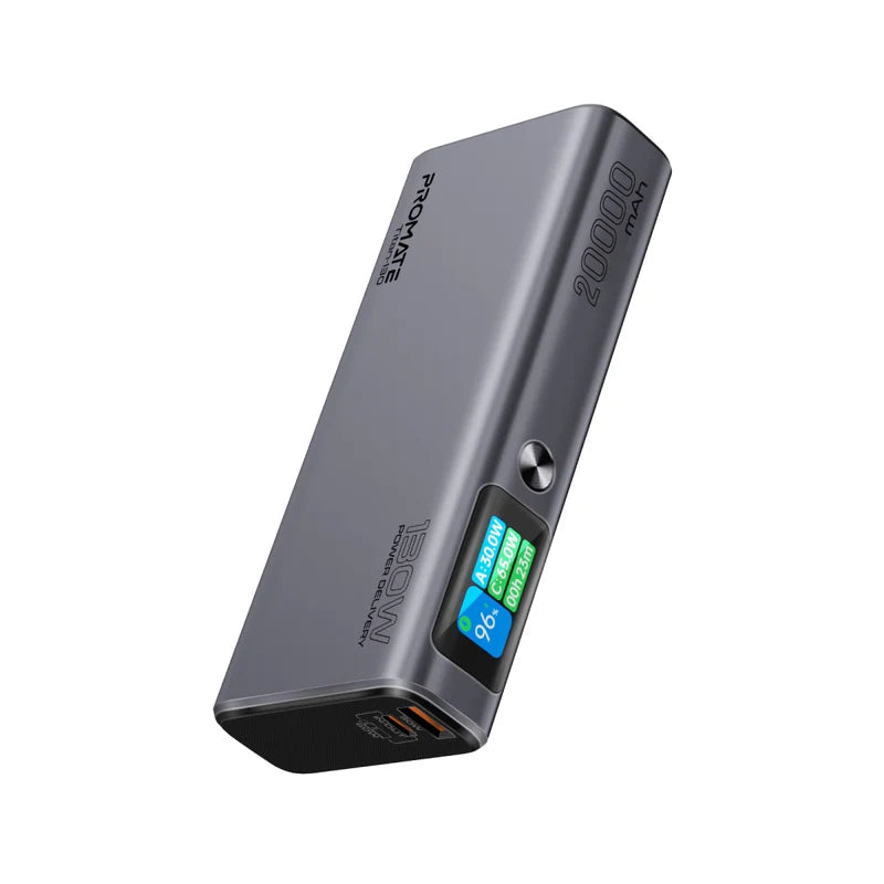 Promate Sleek 130W Multi-Port Power Delivery Power Bank with TFT LCD Screen Promate
