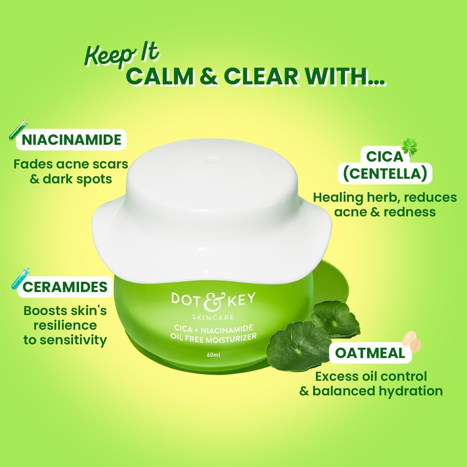 Dot & Key CICA + Niacinamide Oil-Free Moisturizer, 60ml DOT & KEY
