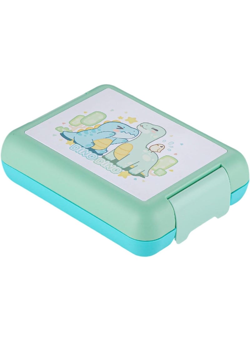 Mobcos Dino Dino Green Plastic Multi-Compartment Portable Kids Lunch Box with Secure Locking Lid for Fresh and Organized Meals Mobcos