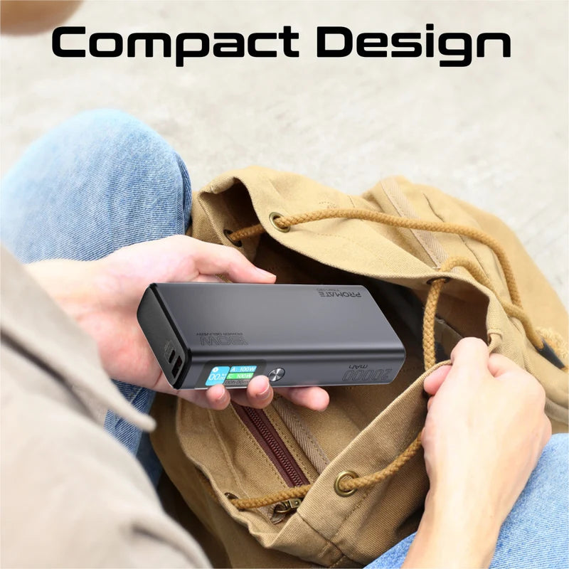 Promate Sleek 130W Multi-Port Power Delivery Power Bank with TFT LCD Screen Promate