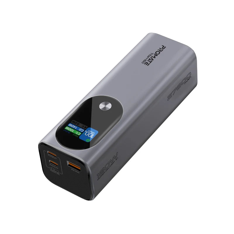 Promate Ultra-Compact 160W Multi-Port PD 3.1 Power Bank with TFT LCD Screen Promate