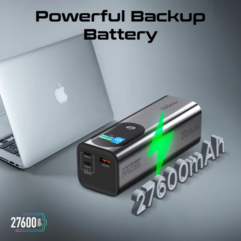 Promate Ultra-Compact 160W Multi-Port PD 3.1 Power Bank with TFT LCD Screen Promate