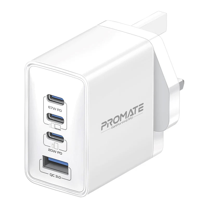 Promate 67W Power Delivery GaNFast™ Charger with Quick Charge 3.0 Promate