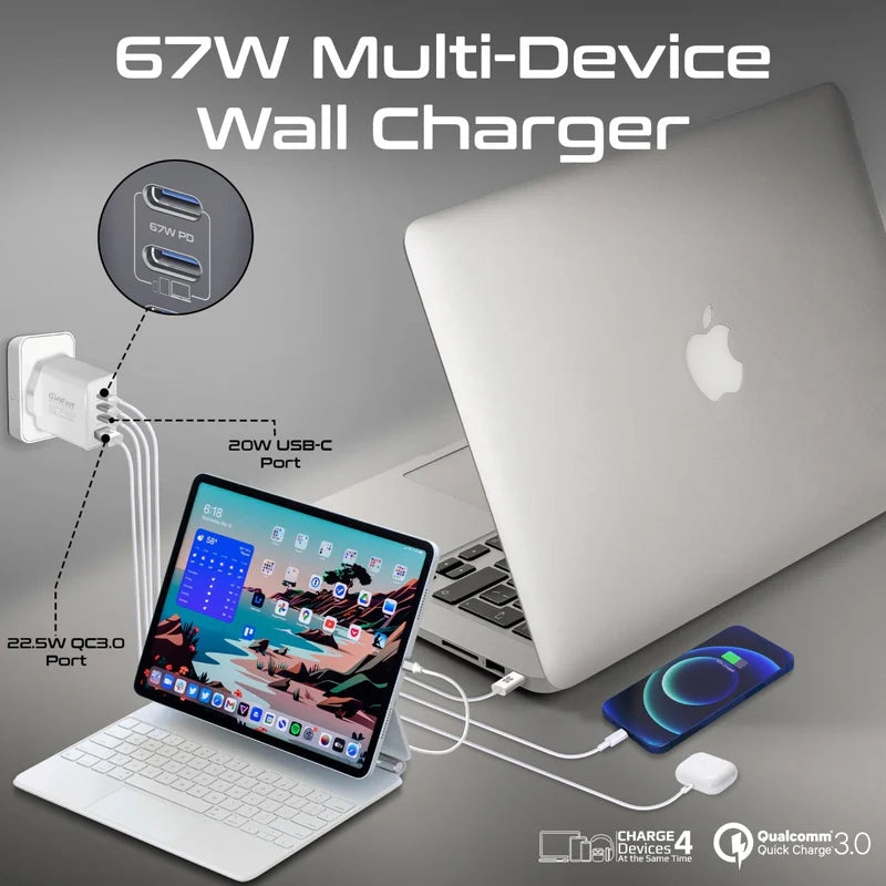 Promate 67W Power Delivery GaNFast™ Charger with Quick Charge 3.0 Promate