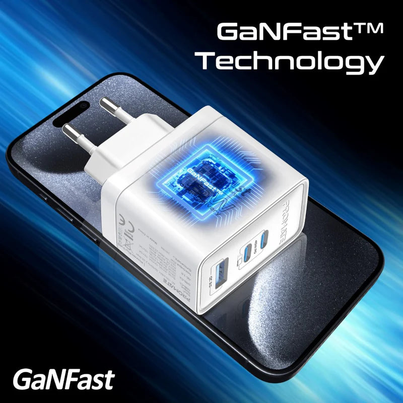 Promate 45W Power Delivery GaNFast™ Charger with Quick Charge 3.0 Promate