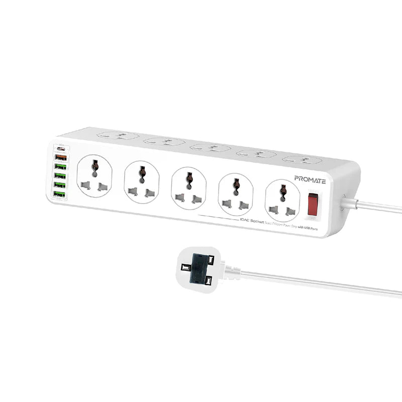 Promate 10AC Socket Space Efficient Power Strip with USB Ports Promate