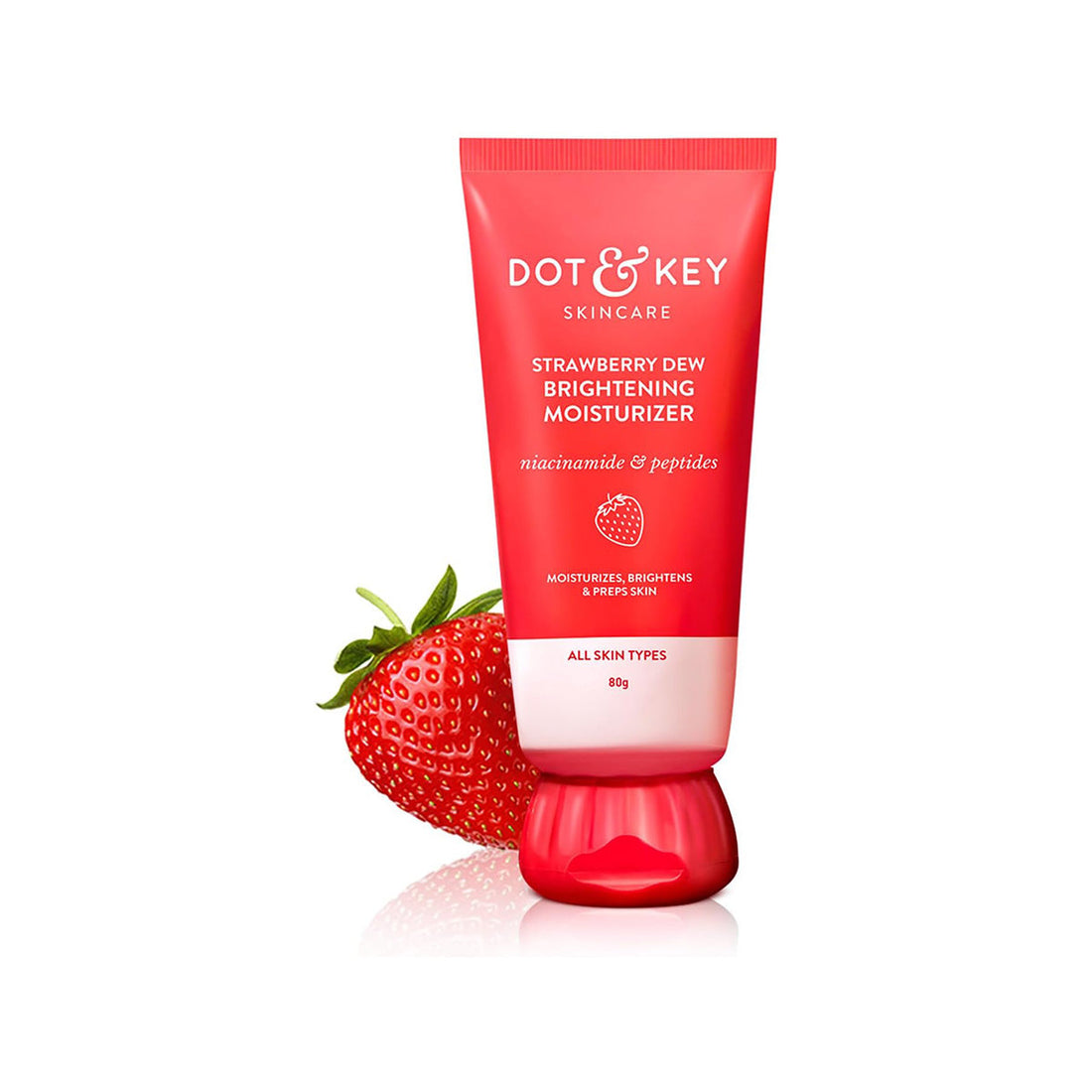 Dot & Key Strawberry Brightening Moisturizer Niacinamide, Peptides Hyaluronic Acid, Non-sticky, Brightens Skin, Intense Moisturization Non-Comedogenic Fragrance Free, Lightweight 80g DOT & KEY