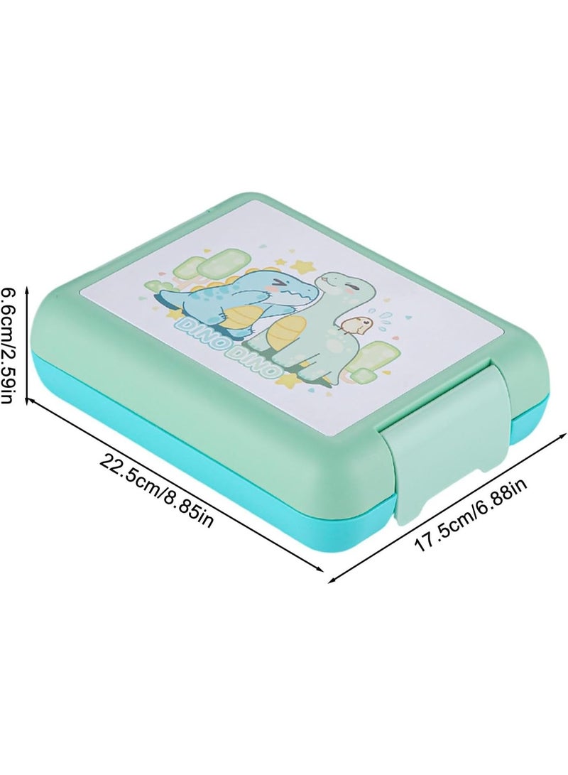 Mobcos Dino Dino Green Plastic Multi-Compartment Portable Kids Lunch Box with Secure Locking Lid for Fresh and Organized Meals Mobcos