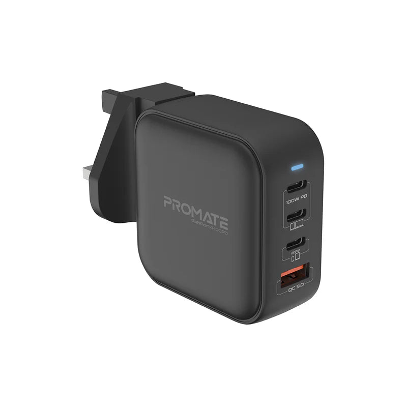 Promate 100W Power Delivery GaNFast™ Charger with Quick Charge 3.0 Promate