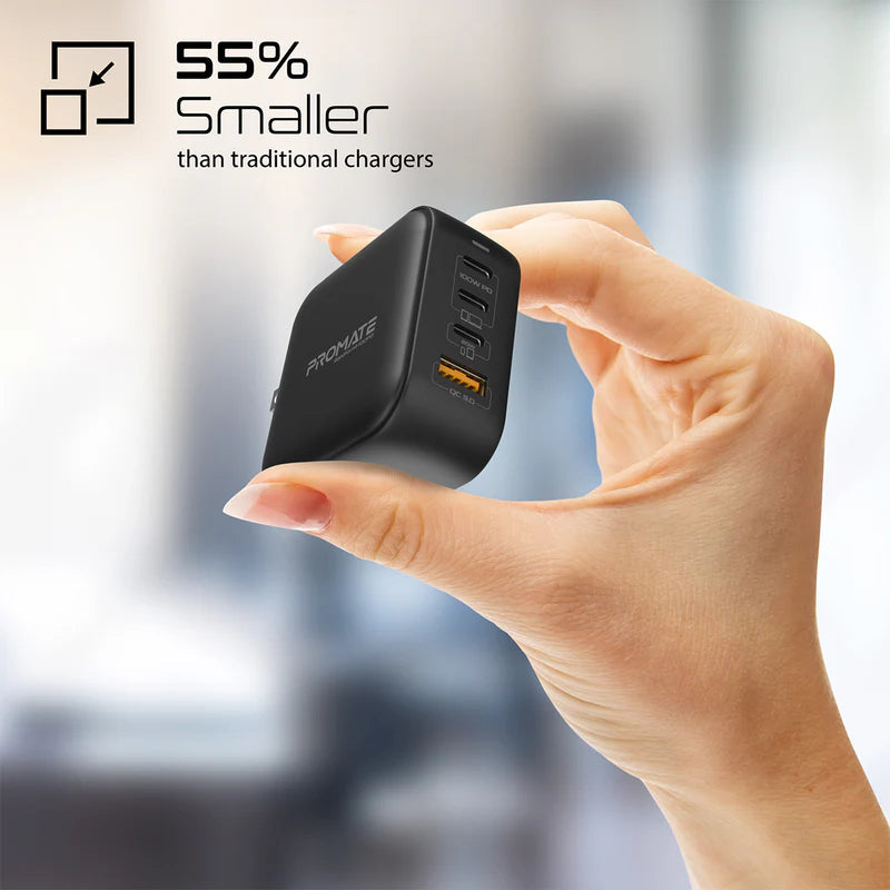 Promate 100W Power Delivery GaNFast™ Charger with Quick Charge 3.0 Promate