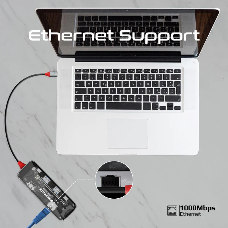Promate 8-in 1 Transparent Ultra-Fast Multiport USB-C Hub with 100W Power Delivery Promate