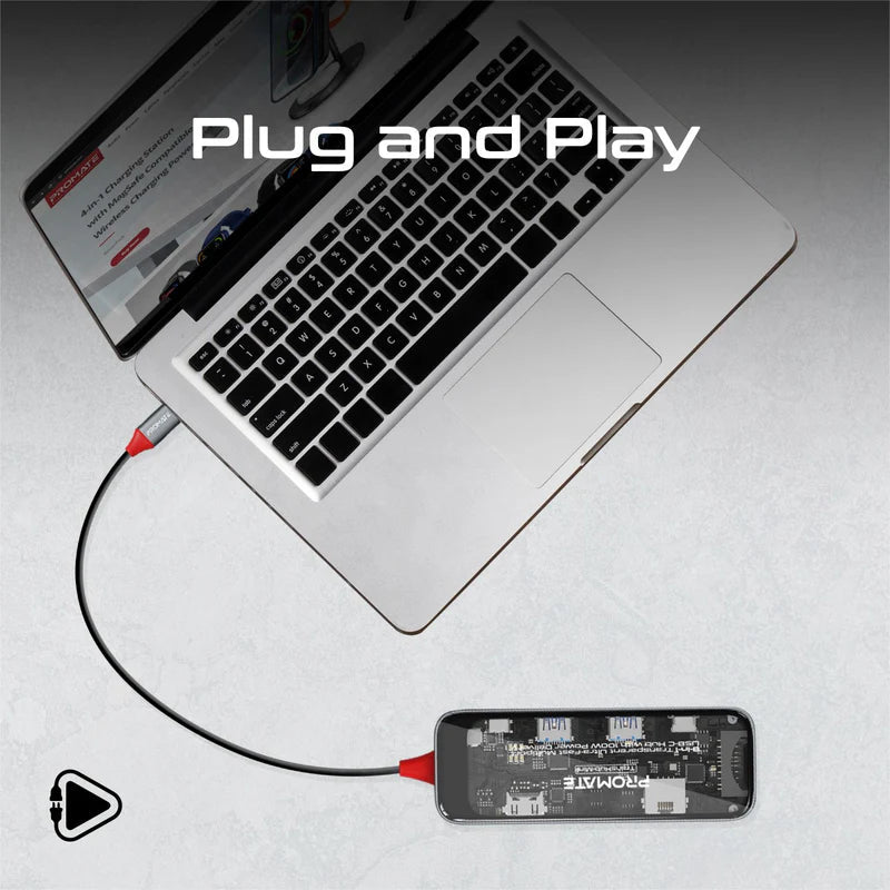 Promate 8-in 1 Transparent Ultra-Fast Multiport USB-C Hub with 100W Power Delivery Promate