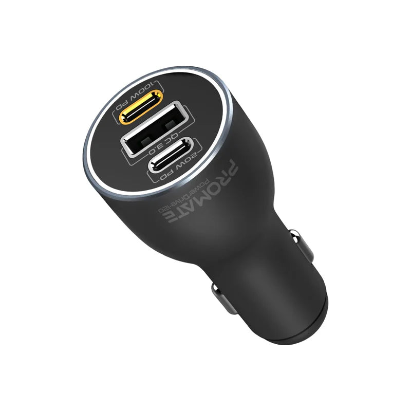 Promate 120W RapidCharge™ Car Charger with Dual Power Delivery and Quick Charge Ports Promate