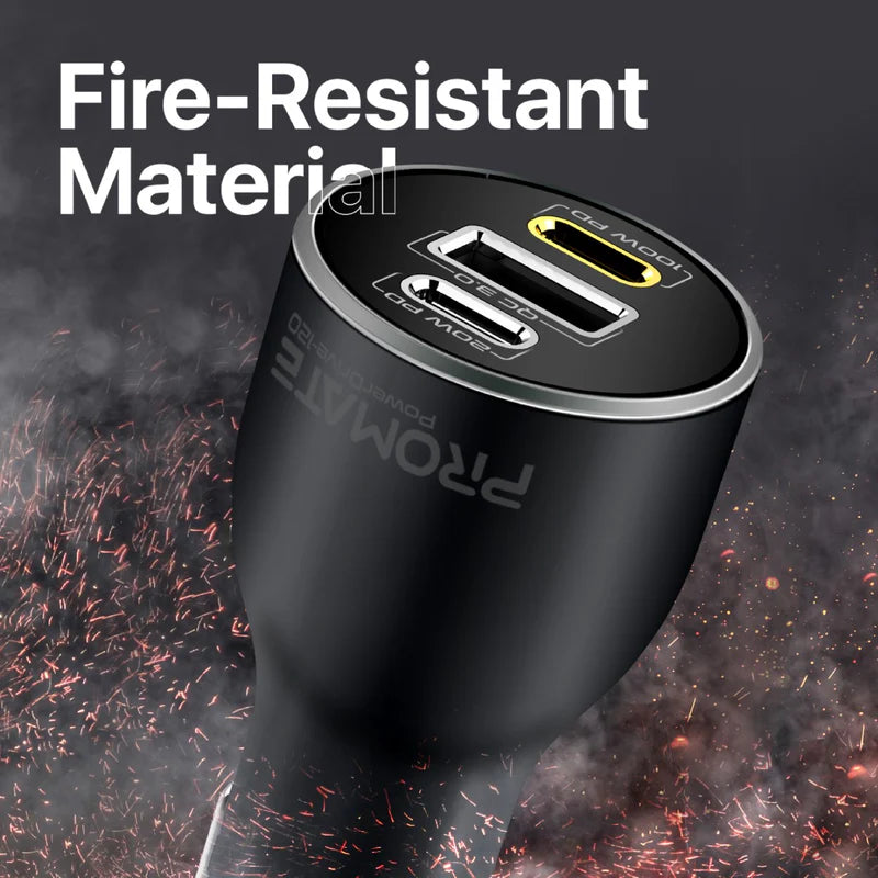 Promate 120W RapidCharge™ Car Charger with Dual Power Delivery and Quick Charge Ports Promate