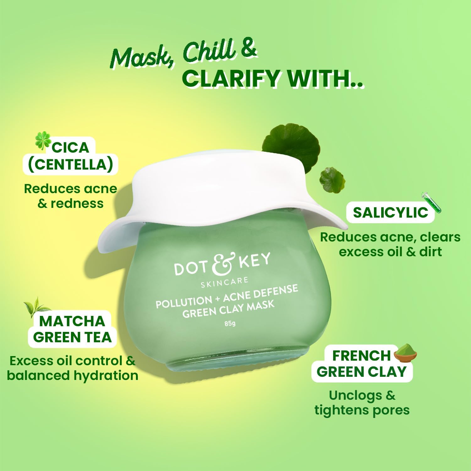 Dot & Key Anti-Acne Salicylic Green Clay Face Mask- Reduces Dark Spots And Balances Oil & Sebum DOT & KEY
