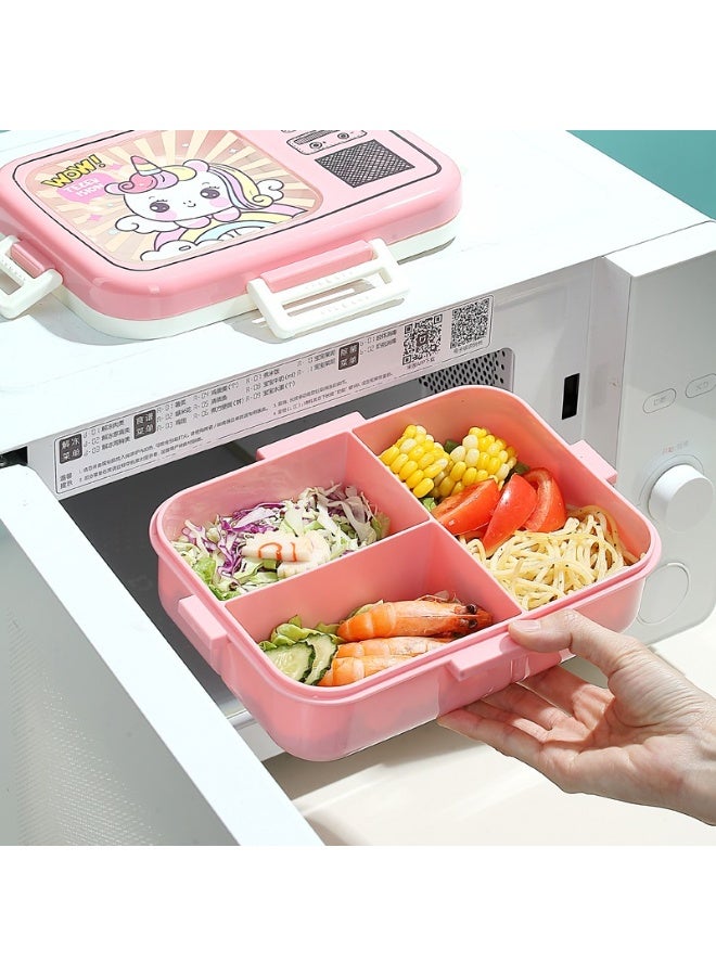 Mobcos Unicorn-Themed Pink Plastic Multi-Compartment Portable Kids Lunch Box with Secure Locking Lid for Fresh and Organized Meals Mobcos