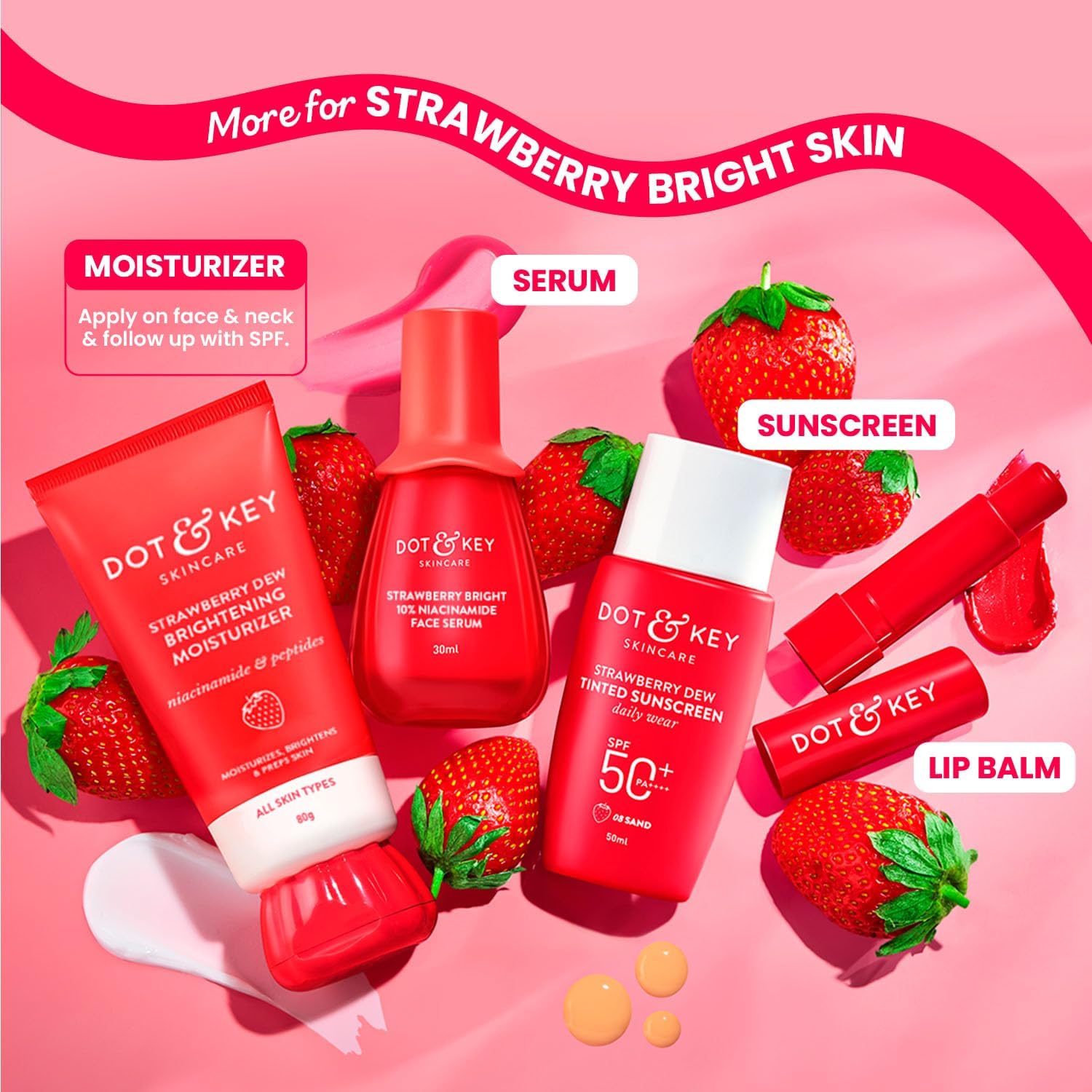 Dot & Key Strawberry Brightening Moisturizer Niacinamide, Peptides Hyaluronic Acid, Non-sticky, Brightens Skin, Intense Moisturization Non-Comedogenic Fragrance Free, Lightweight 80g DOT & KEY