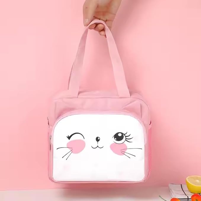 Cute Animal Cat Dag Bear Lunch Bags Small Cooler Bag Leak Proof Lunch Tote Hand bag Aluminum Foil And Water Proof For Kids and Adults (Pink)