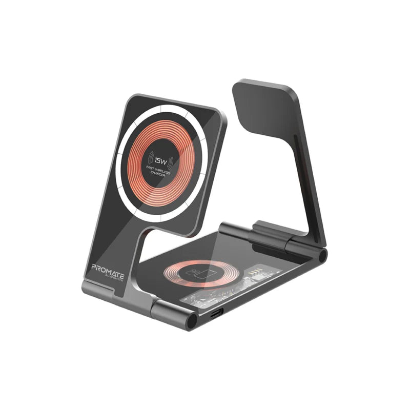 Promate Ultra-Slim Transparent Foldable 15W MagSafe compatible Wireless Charging Station Promate