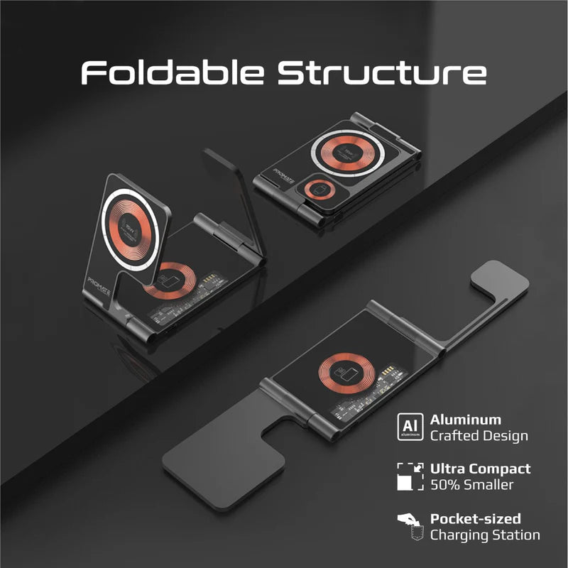 Promate Ultra-Slim Transparent Foldable 15W MagSafe compatible Wireless Charging Station Promate