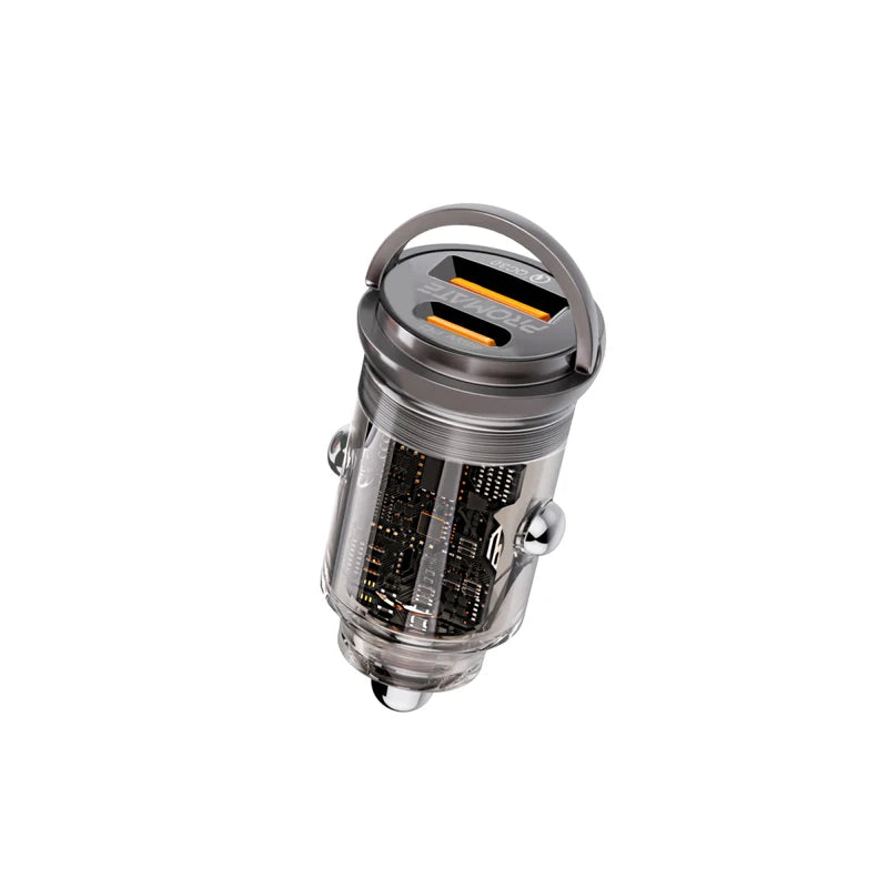 Promate 65W RapidCharge™ Transparent Mini Car Charger with Power Delivery & QC 3.0 Promate