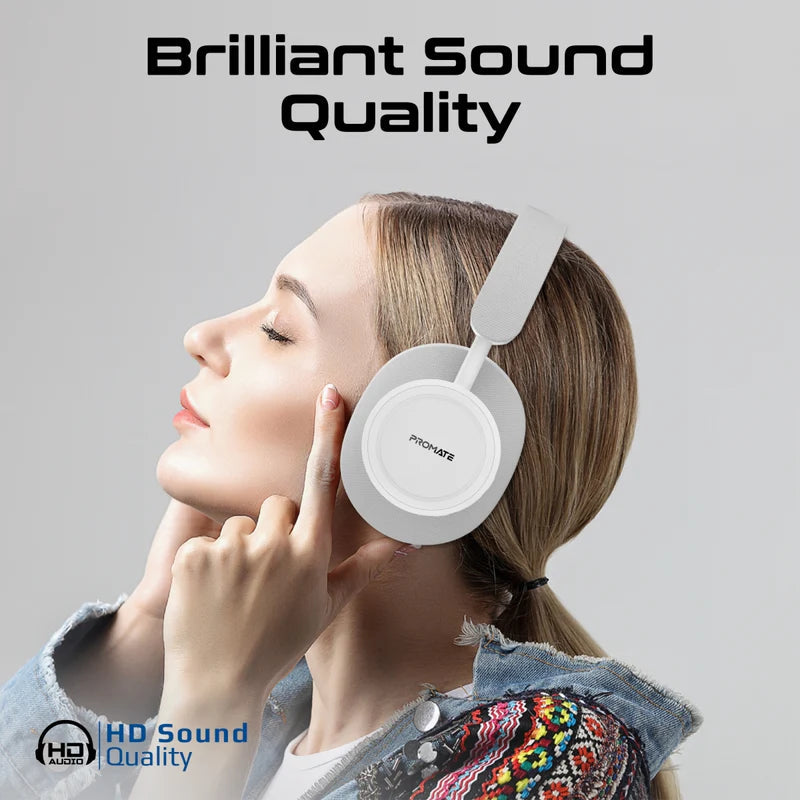 Promate High Fidelity Over-Ear Stereo Wireless Headphones (White) Promate