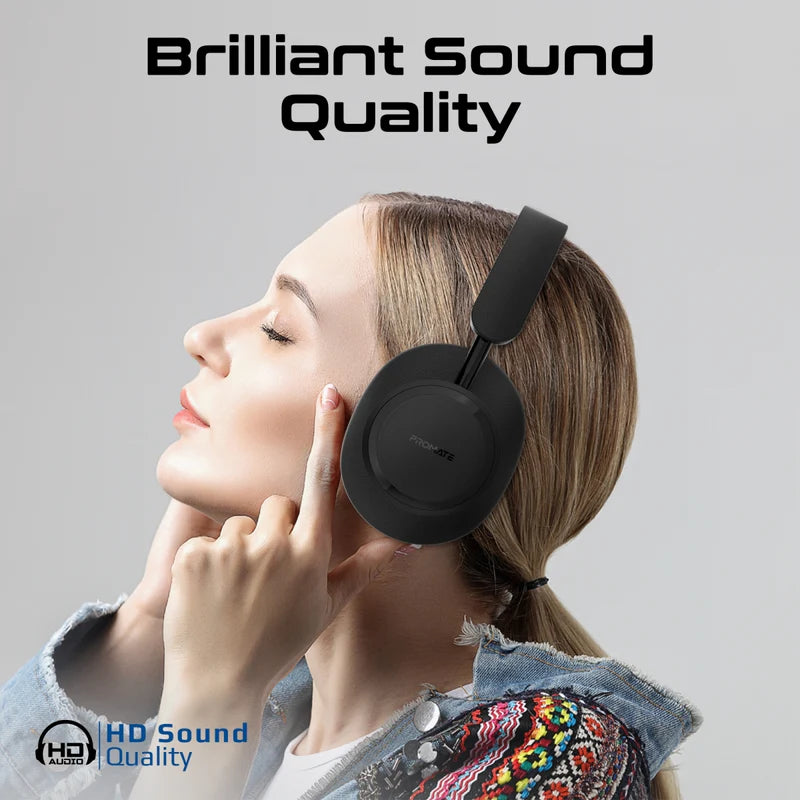 Promate High Fidelity Over-Ear Stereo Wireless Headphones (Black) Promate