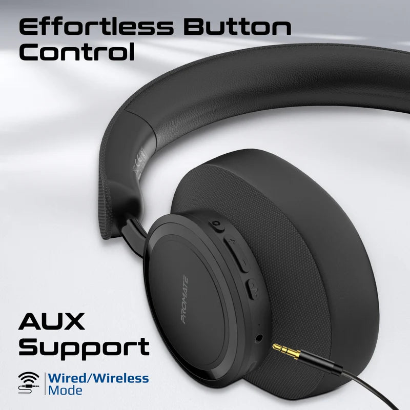 Promate High Fidelity Over-Ear Stereo Wireless Headphones (Black) Promate