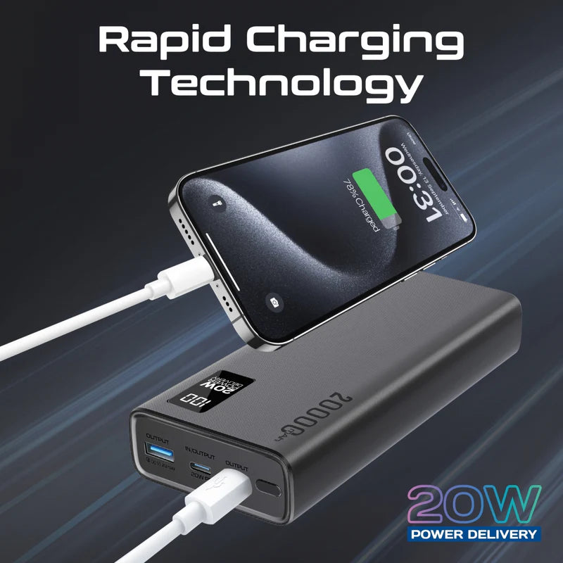 Promate Compact Smart Charging Power Bank with 20W PD Dual USB-C and 22.5W USB-A Ports Promate