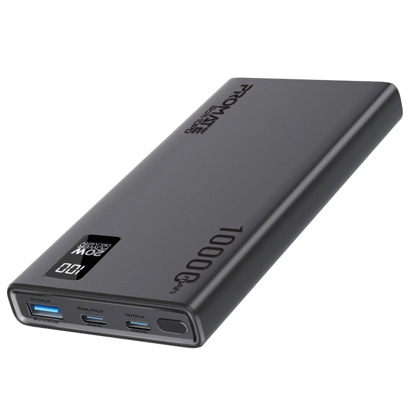 Promate Compact Smart Charging Power Bank with 20W PD Dual USB-C and 22.5W USB-A Ports Promate