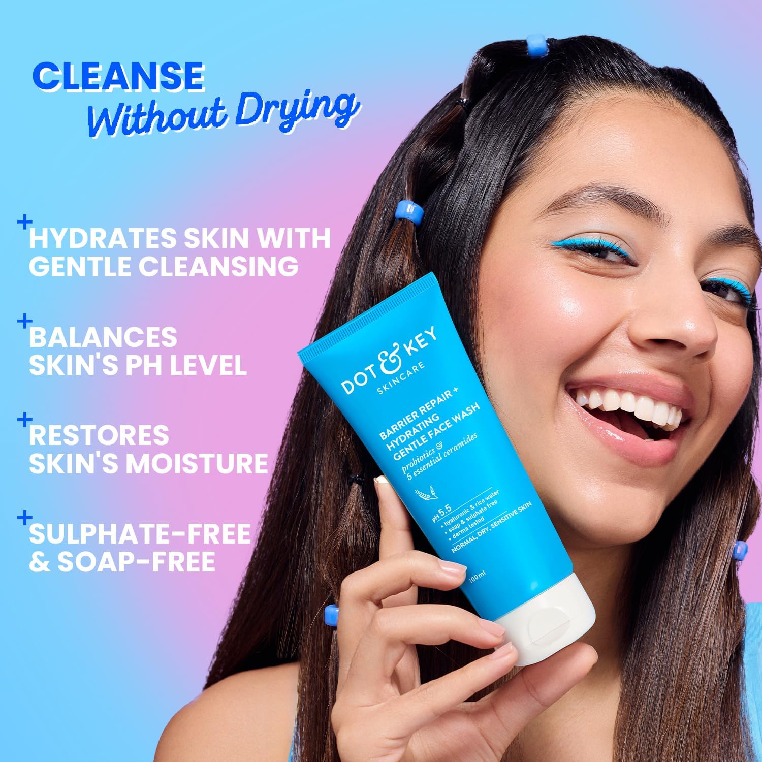 DOT & KEY Barrier Repair + Hydrating Gentle Face Wash With Probiotic| Ceremide Face Wash | Face Wash For Dry Skin,Normal Skin&Sensitive Skin | Gently Cleanses Skin From Dirt & Oil For Unisex,175ML DOT & KEY
