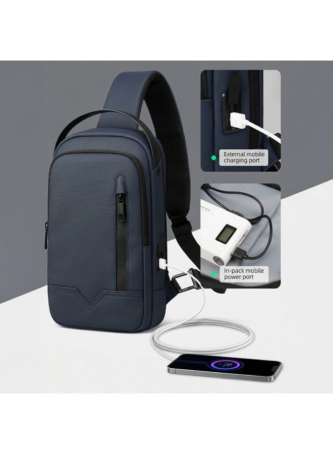 Mobcos Side Bag Small Black 6188TB Waterproof Anti-Theft Sling Backpack with USB Charging Port Ð Durable Oxford Crossbody Chest Bag for Men & Women, Lightweight Travel Daypack with Breathable Back Panel