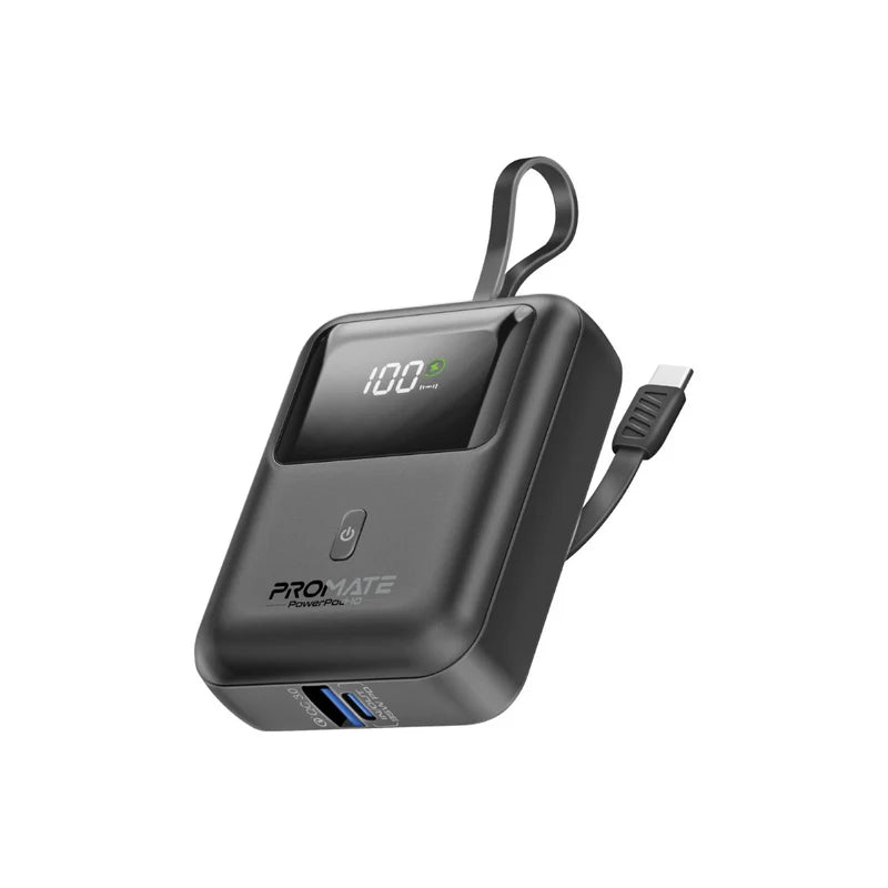 Promate Ultra Compact 35W SuperSpeed™ Power Bank with Built-In USB-C Cable Promate