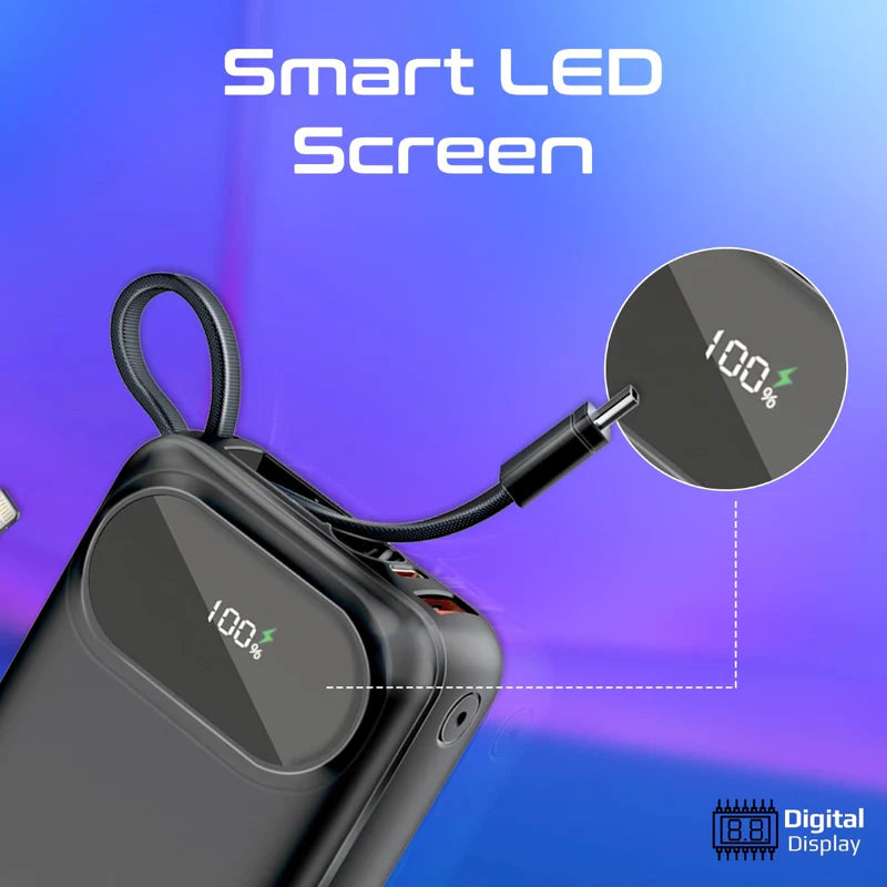 Promate Ultra Compact 35W SuperSpeed™ Power Bank with Built-In USB-C & Lightning Cable Promate