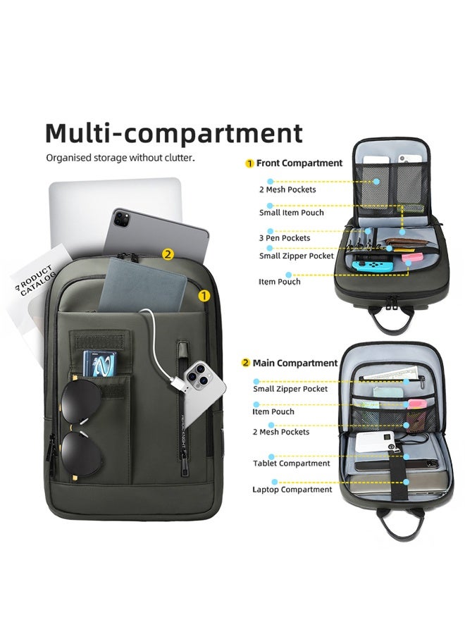 Mobcos Back Pack Green 8966 Premium Waterproof Anti-Theft Laptop Backpack with USB Charging Port Ð Oxford Business Travel Backpack for Men & Women, Slim Lightweight Work & College Bag